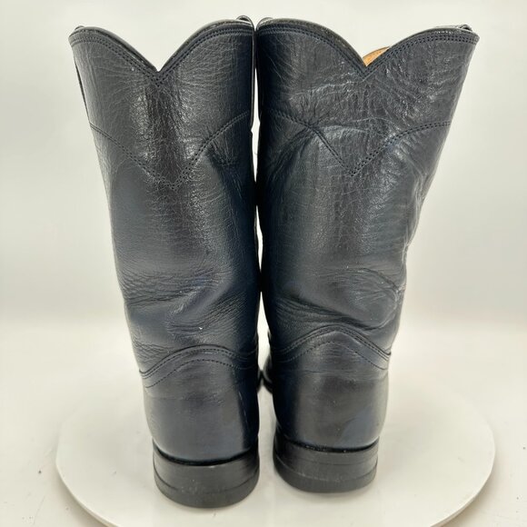 Justin Women Size 7B Black Leather Mid Calf Pull On Western Cowboy Boot - Picture 5 of 13